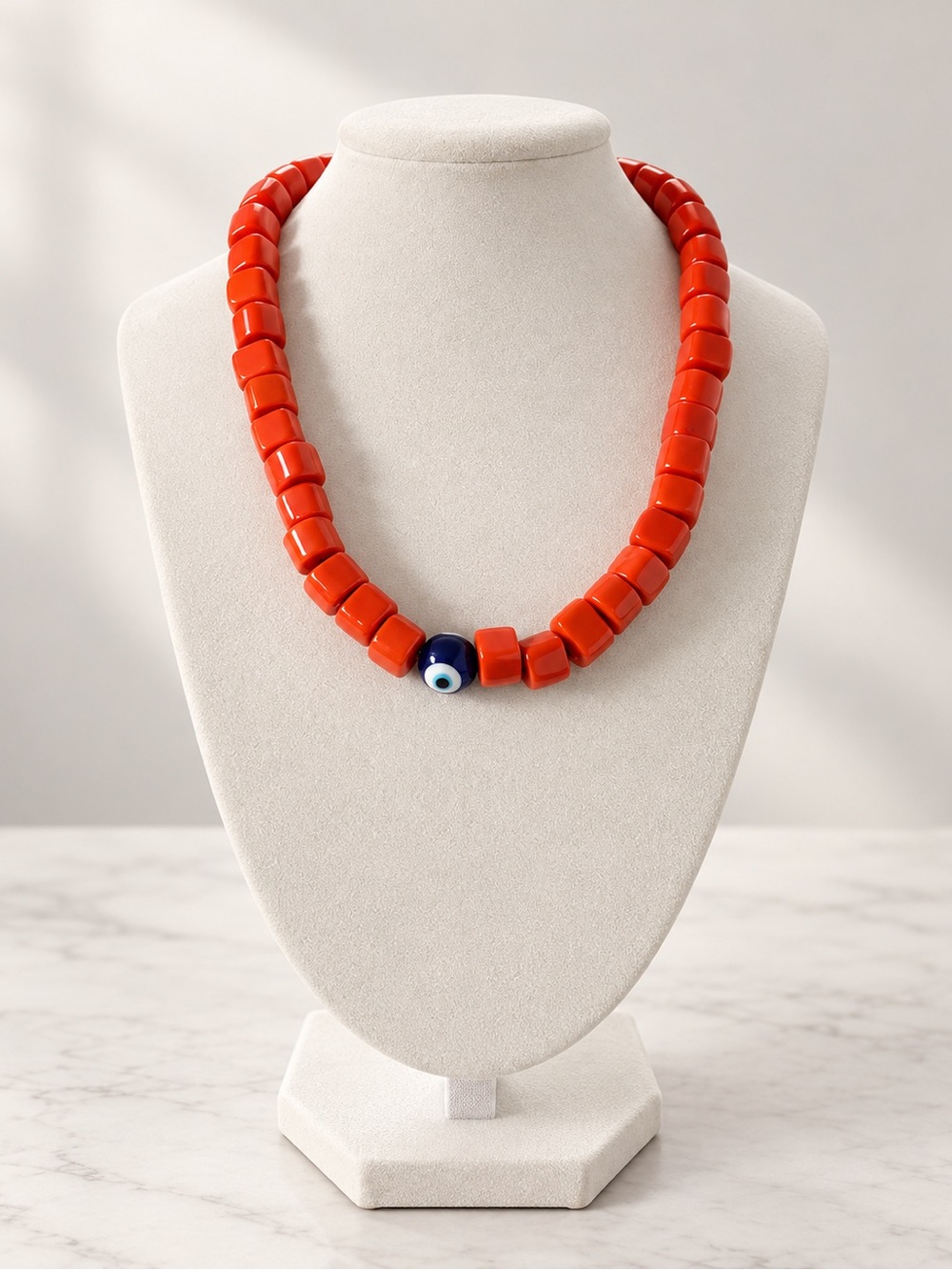 Handmade Orange Chunky Beaded Evil Eye Statement Necklace